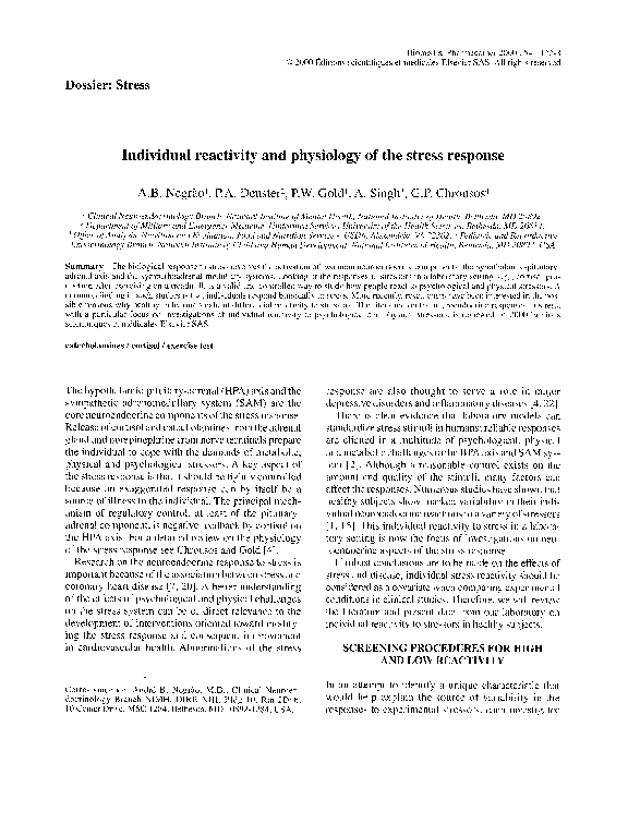 (PDF) Individual reactivity and physiology of the stress response