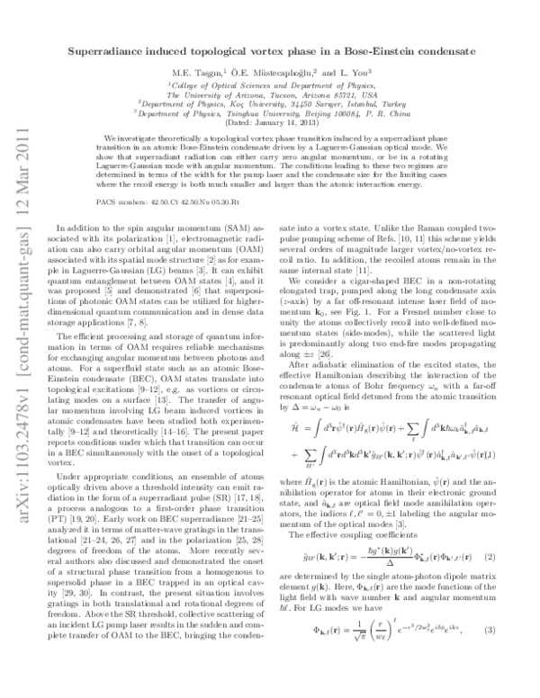 (PDF) Superradiance induced topological vortex phase in a Bose-Einstein ...