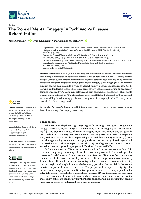 (PDF) The Role of Mental Imagery in Parkinson’s Disease Rehabilitation