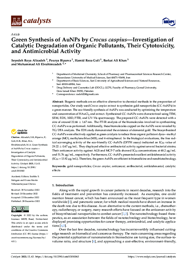(PDF) Green Synthesis of AuNPs by Crocus caspius—Investigation of ...