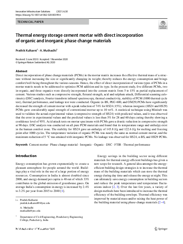 (PDF) Thermal energy storage cement mortar with direct incorporation of ...