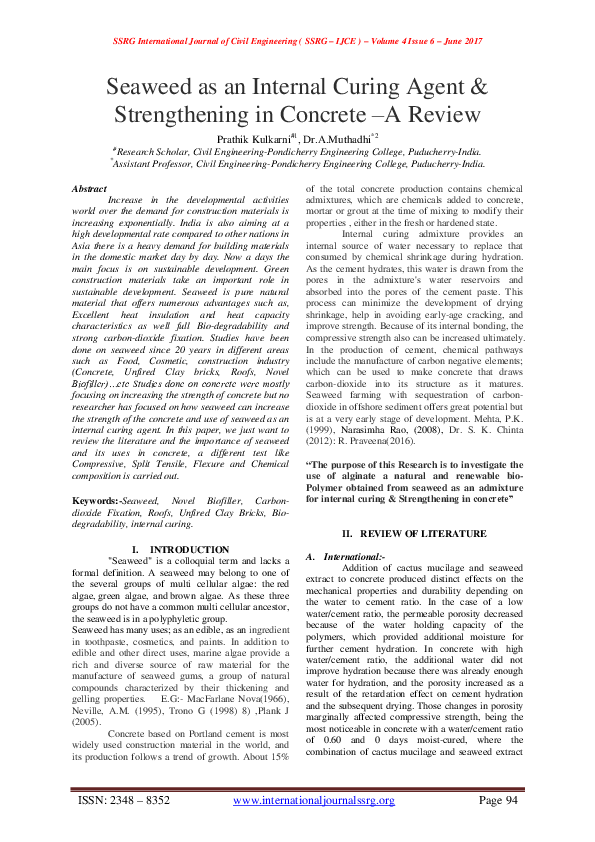 (PDF) Seaweed as an internal curing agent & Strengthening in concrete ...