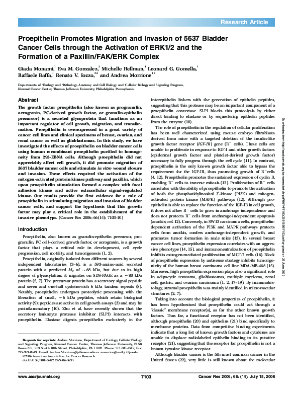 (PDF) Proepithelin Promotes Migration and Invasion of 5637 Bladder ...
