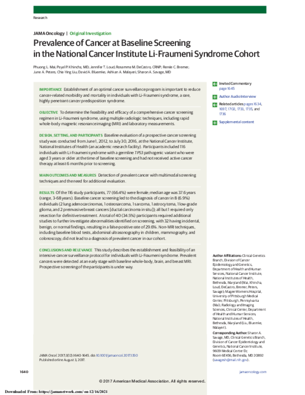 (PDF) Prevalence of Cancer at Baseline Screening in the National Cancer ...