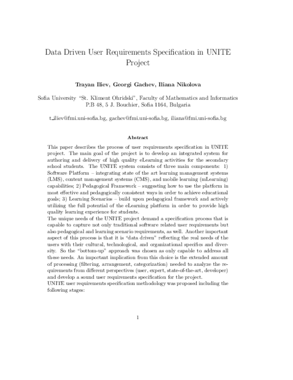 (PDF) Data Driven User Requirements Specification in the UNITE Project