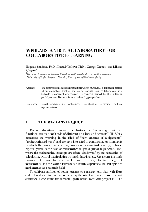 (PDF) Weblabs: A Virtual Laboratory for Collaborative E-Learning