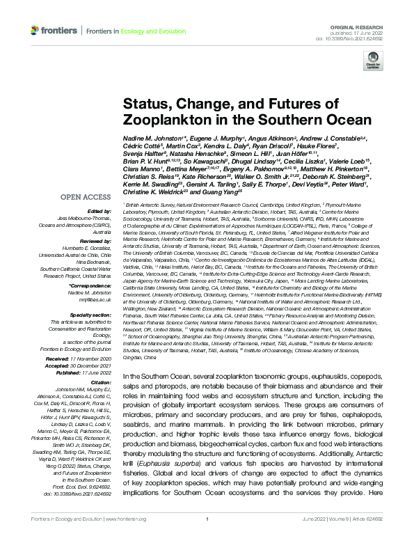 (PDF) Status, Change, and Futures of Zooplankton in the Southern Ocean
