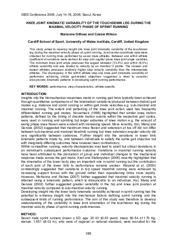 (PDF) Knee Joint Kinematic Variability of the Touchdown Leg During the ...