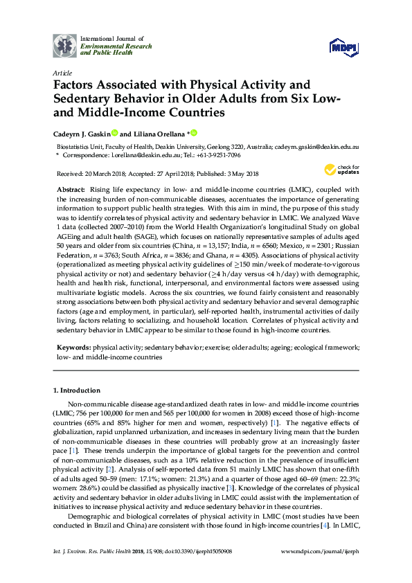 (PDF) Factors Associated with Physical Activity and Sedentary Behavior ...