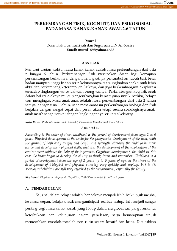 (PDF) Perkembangan Fisik, Kognitif, Dan Psikososial Pada Masa Kanak