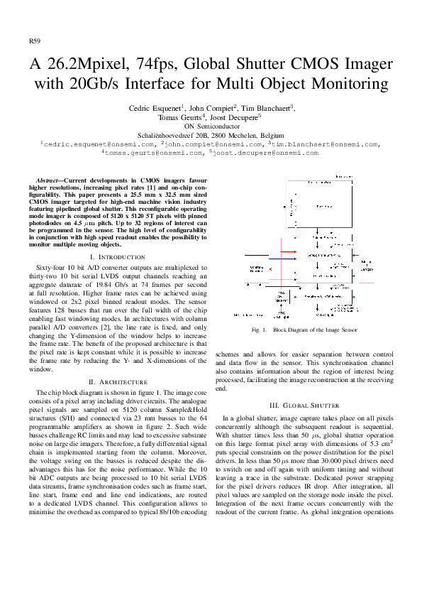 (PDF) A 26 . 2 Mpixel , 74 fps , Global Shutter CMOS Imager with 20 Gb ...