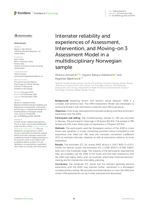 (PDF) Interrater reliability and experiences of Assessment ...
