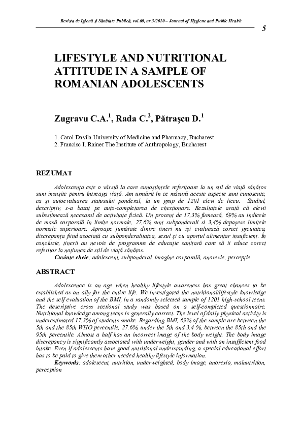 (PDF) Lifestyle and Nutritional Attitude in a Sample of Romanian ...