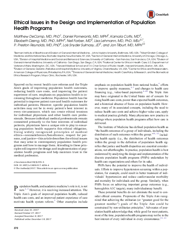 (PDF) Ethical Issues in the Design and Implementation of Population ...