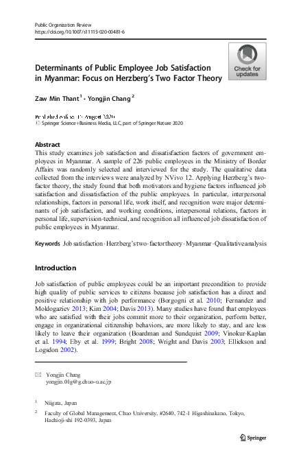 (PDF) Determinants of Public Employee Job Satisfaction in Myanmar ...