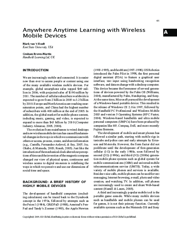 (PDF) Anywhere Anytime Learning with Wireless Mobile Devices