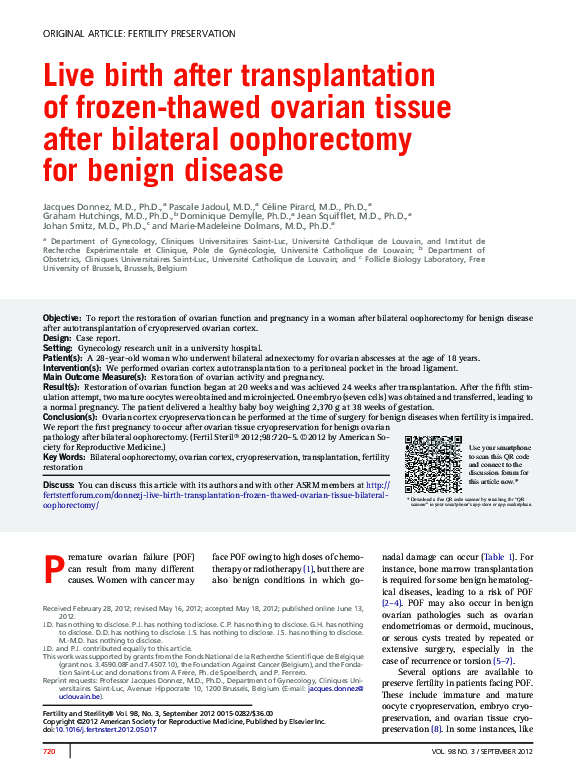 (PDF) Live birth after transplantation of frozen-thawed ovarian tissue ...