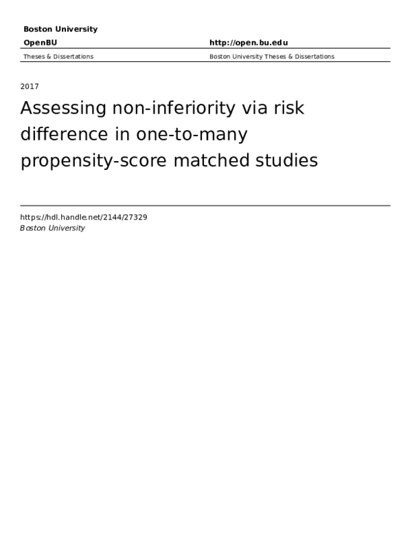 (PDF) Assessing non-inferiority via risk difference in one-to-many ...