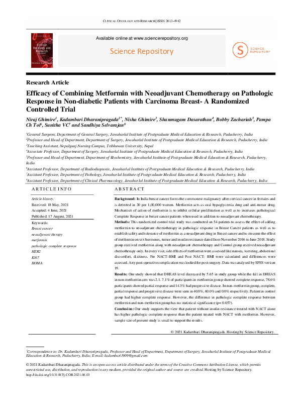 (PDF) Efficacy of Combining Metformin with Neoadjuvant Chemotherapy on ...