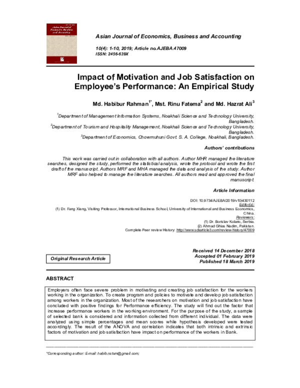 (PDF) Impact of Motivation and Job Satisfaction on Employee’s ...