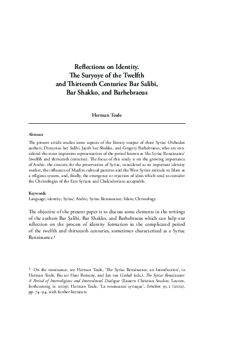 (PDF) Reflections on Identity. The Suryoye of the Twelfth and ...