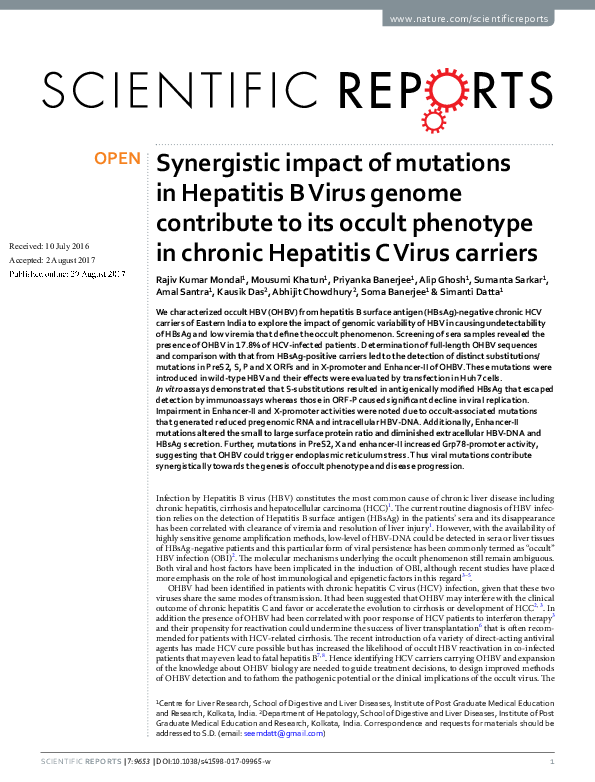 (PDF) Synergistic impact of mutations in Hepatitis B Virus genome ...