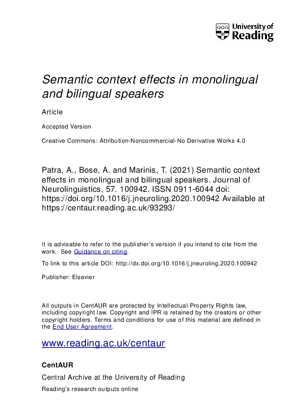 (PDF) Semantic context effects in monolingual and bilingual speakers