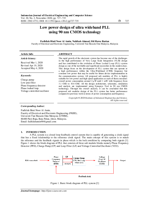 (PDF) Low power design of ultra wideband PLL using 90 nm CMOS technology