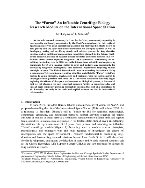 (PDF) The “Farm:” An Inflatable Centrifuge Biology Research Module on ...