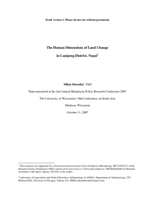 (PDF) The Human Dimensions of Land Change in Lamjung of Nepal