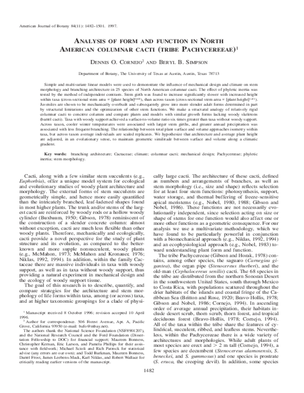 (PDF) Analysis of form and function in North American columnar cacti ...