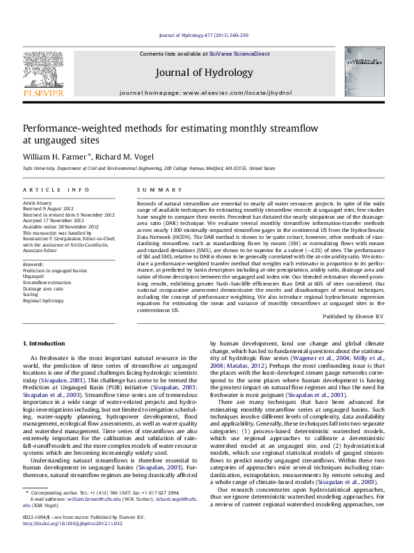 (PDF) Performance-weighted methods for estimating monthly streamflow at ...