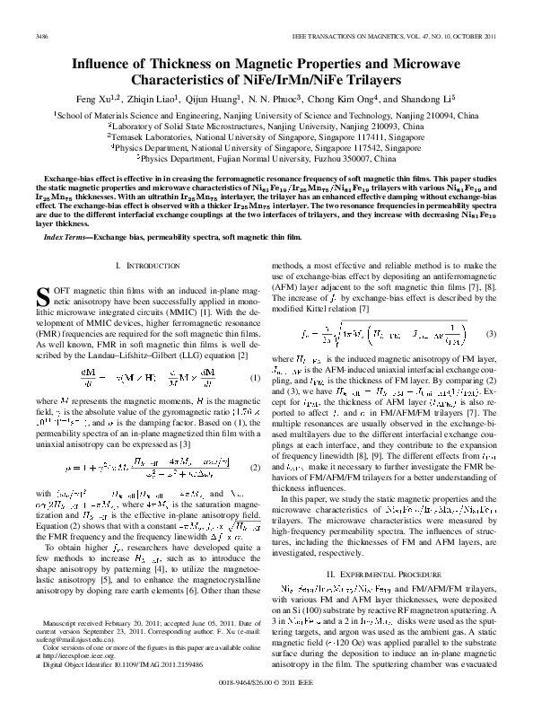 (PDF) Influence of Thickness on Magnetic Properties and Microwave ...