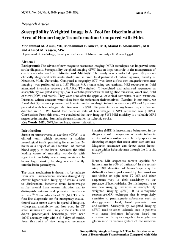 (PDF) Susceptibility Weighted Image is A Tool for Discrimination Area ...