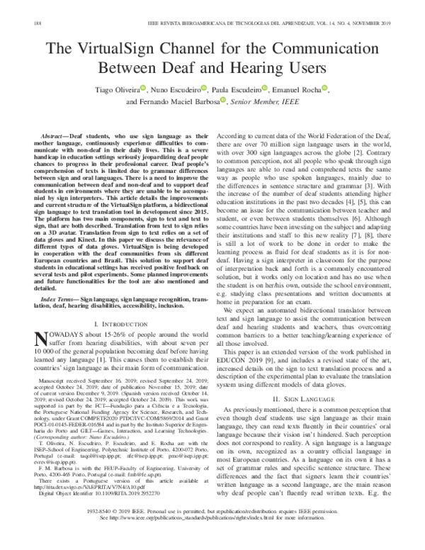 (PDF) The VirtualSign Channel for the Communication Between Deaf and ...