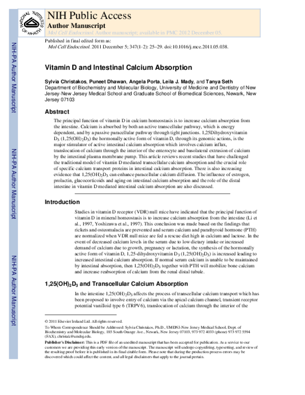 (PDF) Vitamin D and intestinal calcium absorption