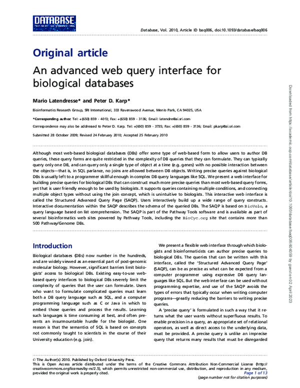 (PDF) An advanced web query interface for biological databases