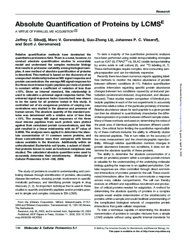 (PDF) Absolute Quantification of Proteins by LCMSE