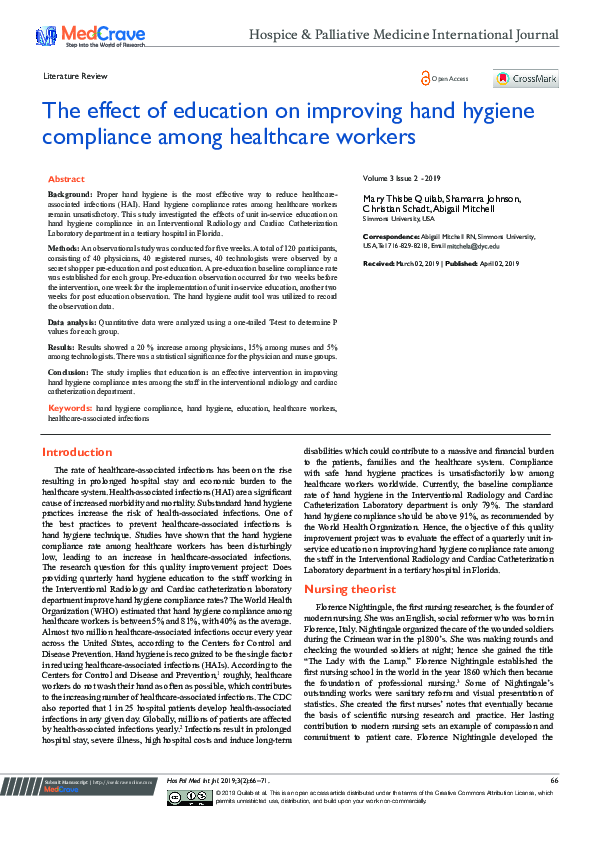 (PDF) The effect of education on improving hand hygiene compliance