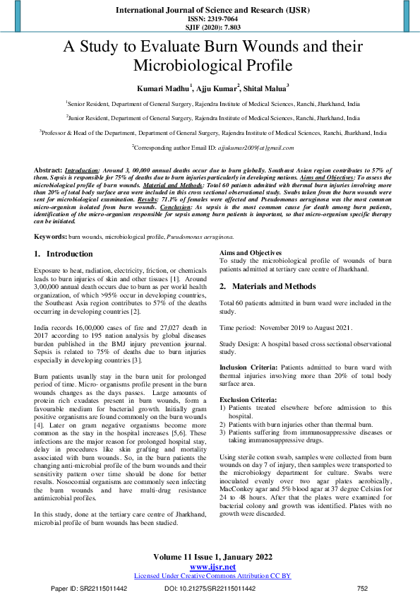 (PDF) A Study to Evaluate Burn Wounds and their Microbiological Profile