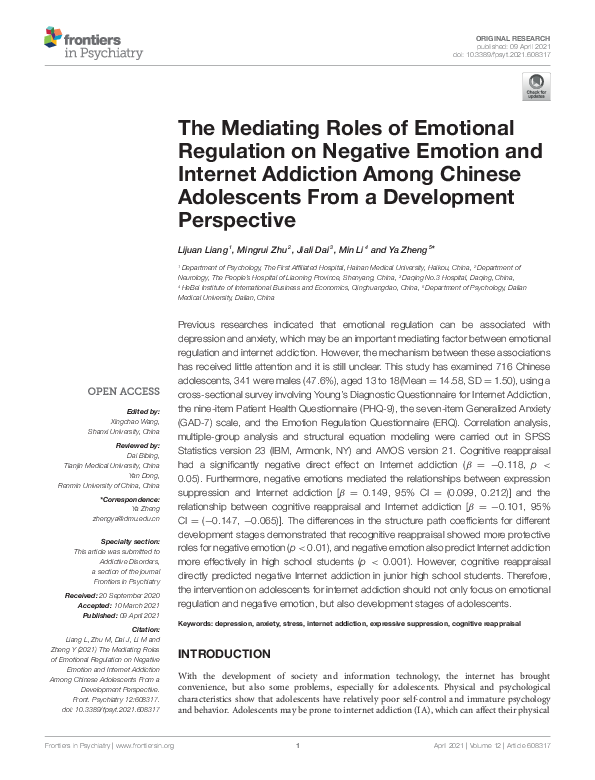 (PDF) The Mediating Roles of Emotional Regulation on Negative Emotion ...