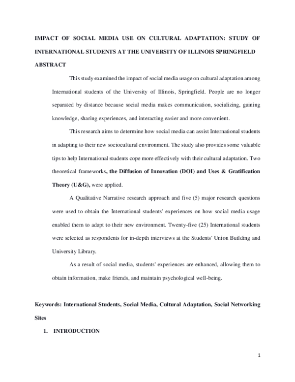(PDF) IMPACT OF SOCIAL MEDIA USE ON CULTURAL ADAPTATION: STUDY OF ...