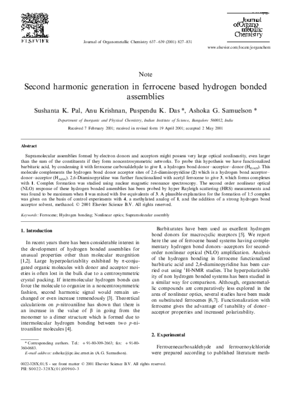 (PDF) Second harmonic generation in ferrocene based hydrogen bonded ...