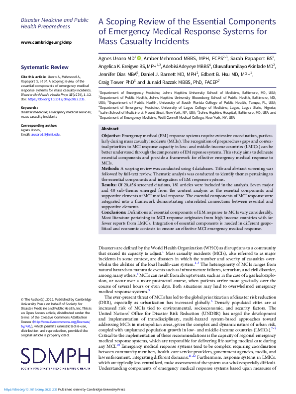 (PDF) A Scoping Review of the Essential Components of Emergency Medical