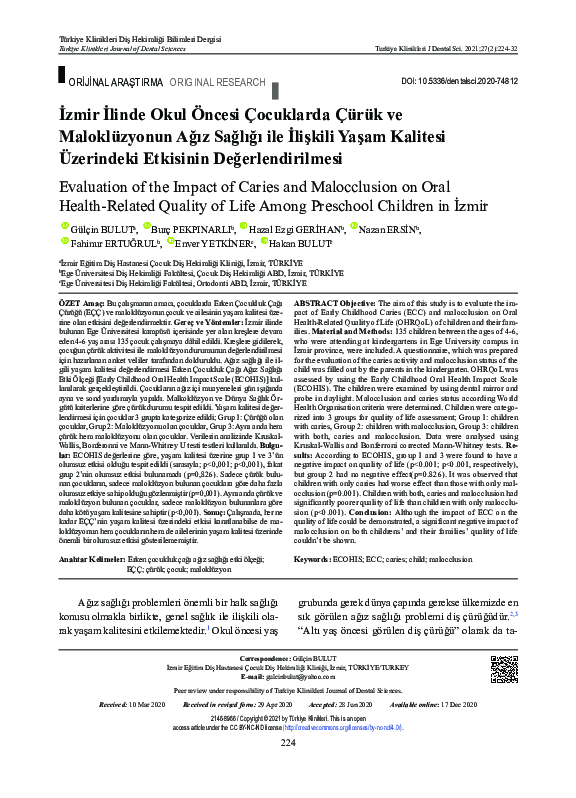 (PDF) Evaluation of the Impact of Caries and Malocclusion on Oral ...