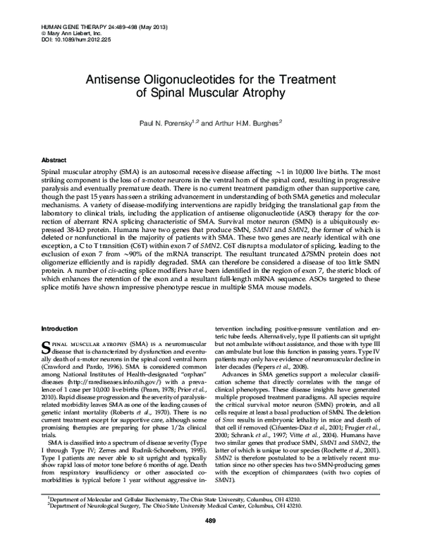 (PDF) Antisense Oligonucleotides for the Treatment of Spinal Muscular ...