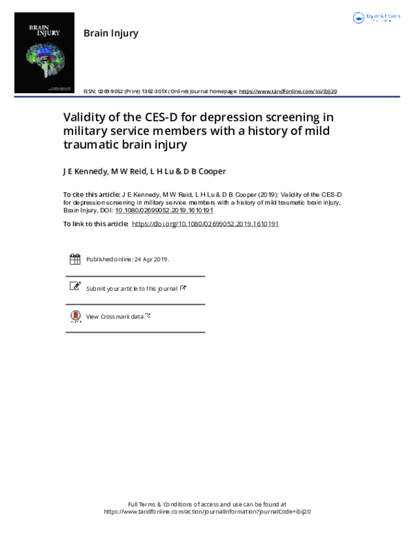 (PDF) Validity of the CES-D for Depression Screening In Military ...
