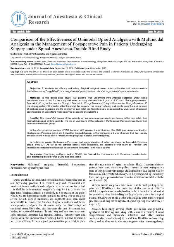 (PDF) Comparison of the Effectiveness of Unimodal Opioid Analgesia with ...