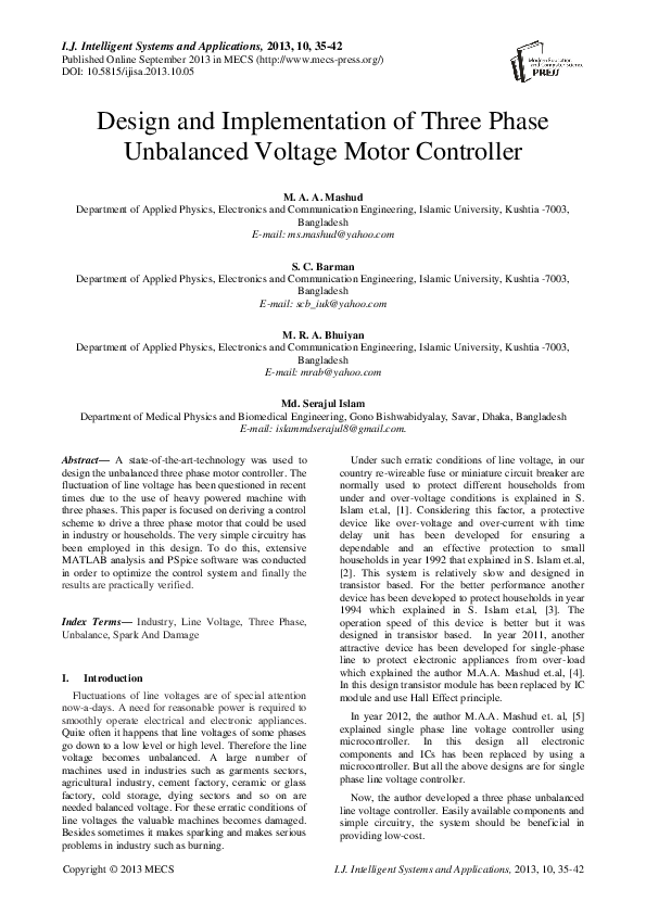 (PDF) Design and Implementation of Three Phase Unbalanced Voltage Motor ...