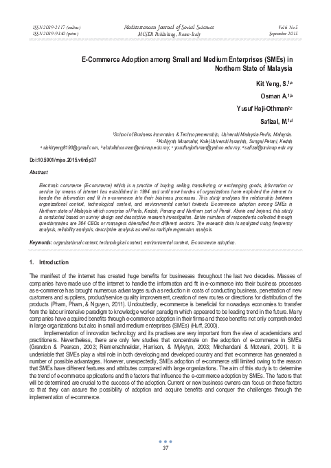 E-Commerce Adoption among Small and Medium Enterprises (SMEs) in Northern State of Malaysia